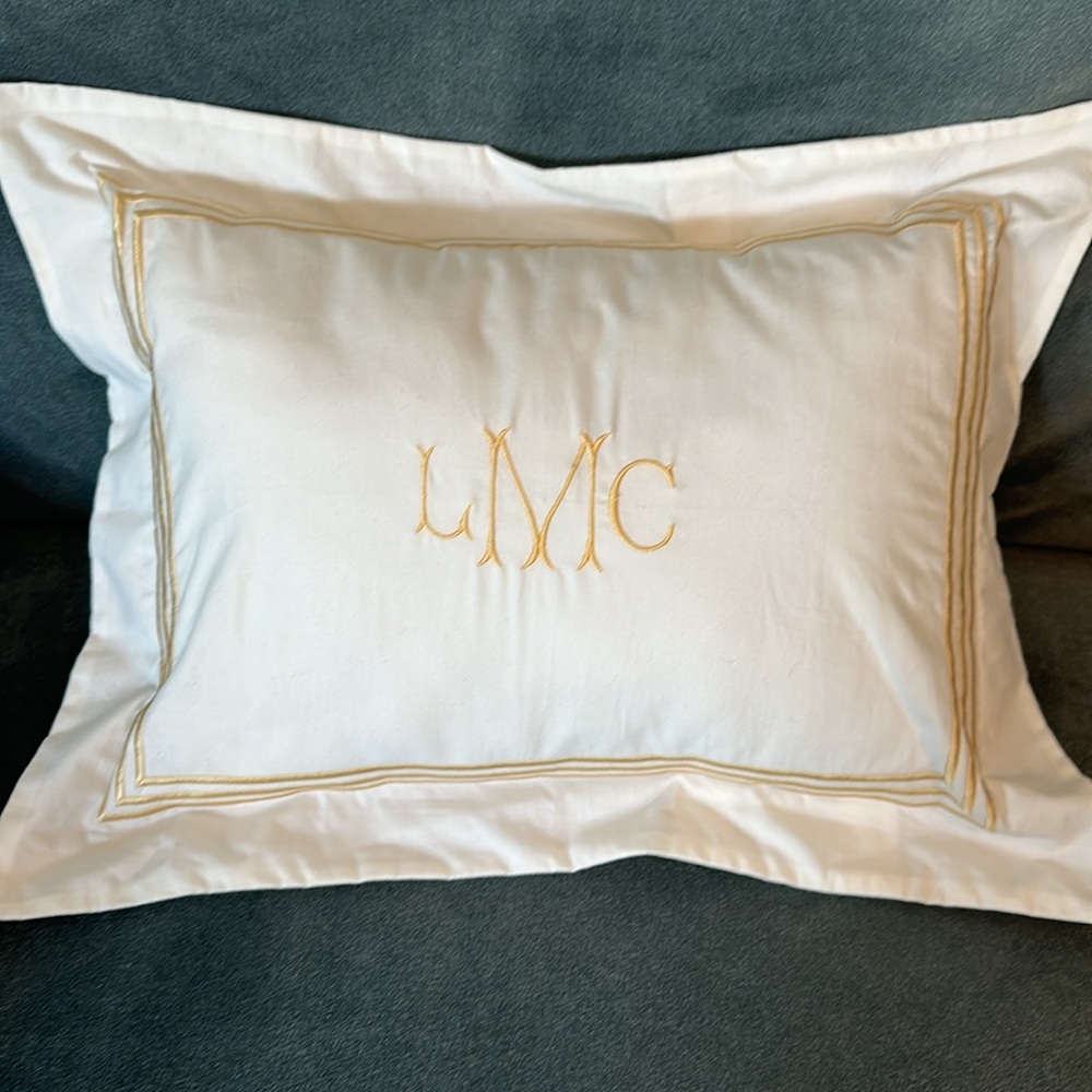 NEVER-USED HIQUALITY Cotton  LCM monogram warm yellow/white  decorative pillow